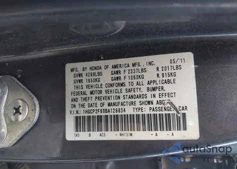 2011 Honda Accord 2.4 Se z USA, uszkodzony, nr VIN 1HGCP2F69BA128834